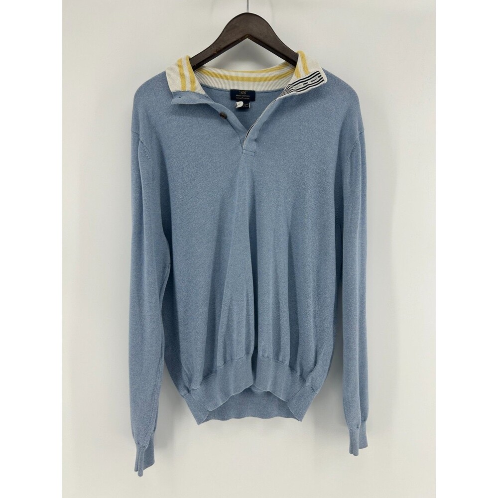 Brooks Brothers 346 Supima Cotton Long Sleeve Polo Sweater Men's L Blue Collared